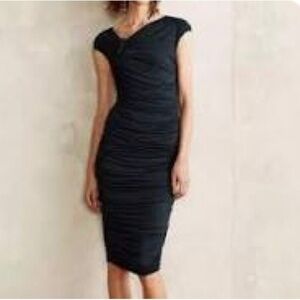 ANTHROPOLOGIE Sz M Bailey 44 Body Con Jersey Knit Neck To Hem Drawstring Dress